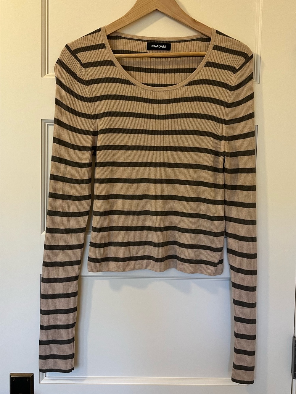 NAADAM • Silk Cashmere Rib Knit Striped Top • Scoop Neck • XL